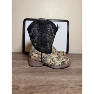 Roper Boots Western Glitter Floral Black Gold Toddler Size 7